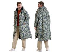 Snuggz Changing Robe Green Camo Men Adult S/M - Oversized Dry Changing Robe, Showerproof & Wind-Resistant Hooded Surf Poncho, Long Sleeve with Two-Way Zip - 100% Polyester Outdoor Fleece Jacket
