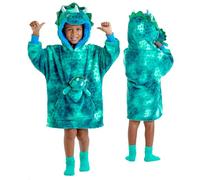 Snuggz Dinosaur Pocket Pal Teal Hooded Blankets for Kids with Cuddly Plush Toy Lightweight Oversized Hoodie Blanket Fleece Design with 3D Details & Ribbed Cuffs Fun & Colourful - Kids Medium 6-8 Years