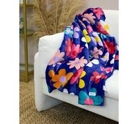 Snuggz Fleece Throw Blanket Reversible Blue Flower Power Print & Soft Borg Fleece 130x180 cm Machine Washable Perfect for Sofa & Bed Multicoloured Design 100% Polyester