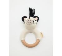 Snuggz Knitted Zebra Ring Rattle Baby Toy - Soft Plush Sound Sensory Rattle with Wooden Ring, Lightweight Baby Grip Animal Grasping Wooden Montessori Toy for Newborns & Infants, Cute Animal Baby Gift