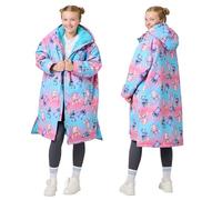 Snuggz Licensed Disney Kids Stitch & Angel Changing Robe Oversized Wearable Changing Coat with Lining Shower-Resistant Pockets Easy Zip Front for Swimming Sports & Outdoor Play Kids Small 3-5 Years