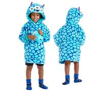 Snuggz Monster Pocket Pal Bright Blue Hooded Blankets for Kids with Cuddly Plush Toy - Lightweight Oversized Hoodie Blanket Fleece Design with Fun 3D Details & Ribbed Cuffs - Kids Large 9-13 Years