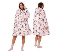 Snuggz Penguin Print Hooded Blanket Adults One Size - Soft Double Layer Oversized Fleece Hoodie, Hoodie Blanket with Large Front Pocket - Colourful Penguin Print Oversized Hoodie