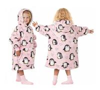 Snuggz Penguin Print Hooded Blanket Kids Small (3-5 Years) - Soft Double Layer Oversized Fleece Hoodie, Hoodie Blanket with Large Front Pocket - Colourful Penguin Print Oversized Hoodie