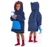 Snuggz Shark Pocket Pal Dark Blue Hooded Blankets for Kids with Cuddly Plush Toy - Lightweight Oversized Hoodie Blanket Fleece Design with 3D Details & Ribbed Cuffs - Fun & Colourful Machine Washable