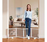 Snughome 2 Pack Short Dog Gate Indoor, 16" High Freestanding Small Dog Gates with Support Feet, Expand Up to 48’’ Wide Foldable Pet Gate for Doorway, 8 Panel Pet Door Pet Fence for Puppy, White