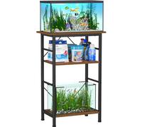 Snughome 5-10 Gallon Aquarium Stand, 3 Tier Fish Tank Stand with Storage, Fish Tank Stand with Metal Frame, Reptile Turtle Tank Stand for Home Office, 20.47" x 11.02" x 30.52", Rustic Brown