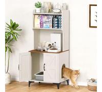 Snughome Hidden Litter Box Furniture, 2-in-1 Modern Cat Litter Box Enclosure Furniture with Storage Shelves, Wooden Cat Washroom Cat House with Metal Legs for Living Room, Fit Most of Litterbox, White