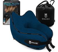 SNUGL Travel Pillow - Memory Foam Neck Cushion - Flight Pillow | Support Neck Pillow for Travel | Travel Neck Pillow for Airplane with Carry Bag & Clip | Flying Travel Essentials (Navy - Small)