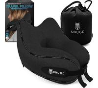 SNUGL Travel Pillow - Memory Foam Neck Cushion - Flight Pillow | Support Neck Pillow for Travel | Travel Neck Pillow for Airplane with Carry Bag & Clip | Flying Travel Essentials (Black - Small)