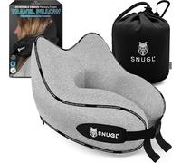SNUGL Travel Pillow - Memory Foam Neck Pillow for Travel - Support Cushion for Airplane with Carry Bag & Clip - Holiday Essentials (Grey - Adult Regular)