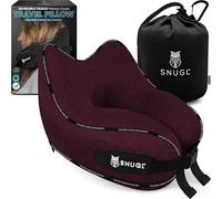 SNUGL Travel Pillow - Memory Foam Neck Pillow for Travel - Support Cushion for Airplane with Carry Bag & Clip - Holiday Essentials (Dark Red - Adult Regular)