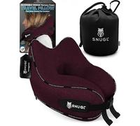 SNUGL Travel Pillow - Memory Foam Neck Pillow for Travel - Support Cushion for Airplane with Carry Bag & Clip - Holiday Essentials (Dark Red - Adult Small)