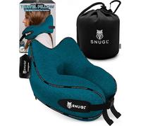 SNUGL Travel Pillow - Memory Foam Neck Pillow for Travel - Support Cushion for Airplane with Carry Bag & Clip - Holiday Essentials (Teal - Adult Small)