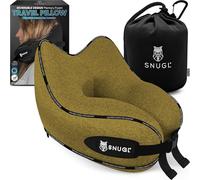 SNUGL Travel Pillow - Memory Foam Neck Cushion - Flight Pillow | Support Neck Pillow for Travel | Travel Neck Pillow for Airplane with Carry Bag & Clip | Flying Travel Essentials (Dark Yellow - Small)