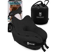 SNUGL Travel Pillow - Memory Foam Neck Cushion - Flight Pillow | Support Neck Pillow for Travel | Travel Neck Pillow for Airplane with Carry Bag & Clip | Flying Travel Essentials (Black - Regular)