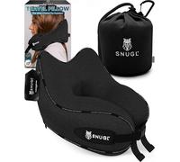 SNUGL Travel Pillow - Memory Foam Neck Cushion - Flight Pillow | Support Neck Pillow for Travel | Travel Neck Pillow for Airplane with Carry Bag & Clip | Flying Travel Essentials (Black - Regular)