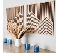 SnugLife 2 Pcs Wood Mountain Wall Art - Modern Wooden Panel Mountain Wall Decor, Decorative Forest Nature Abstract Line Minimalist Wall Art for Living Room Bedroom Farmhouse - Large 23.5”x23.5”