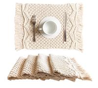SnugLife Macrame Placemats Set of 4 - Handmade Cotton Woven Boho Placemats - Modern Farmhouse Fringe Placemats for Dining Table, Kitchen, Bohemian Wedding Décor, Rustic Natural Off White, 12”x20”