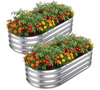 SnugNiture Galvanized Raised Garden Bed Outdoor, 2 Pcs 4x2x1ft Oval Metal Planter Box for Planting Plants Vegetables, Silver