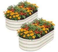 SnugNiture Galvanized Raised Garden Bed Outdoor, 2 Pcs 4x2x1ft Oval Metal Planter Box for Planting Plants Vegetables, White