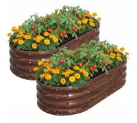 SnugNiture Galvanized Raised Garden Bed Outdoor, 2 Pcs 4x2x1ft Oval Metal Planter Box for Planting Plants Vegetables, Brown