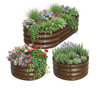 SnugNiture Metal Raised Garden Bed Kit,Outdoor,Brown,2P221Round&421Oval | large,Outdoor for growing vegetables, herbs,fruits;