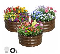 SnugNiture Metal Raised Garden Bed Kit,Outdoor,Brown,3-P 2x2x1ft Round | Metal Planter Box, For Vegetables, Flowers & Herbs