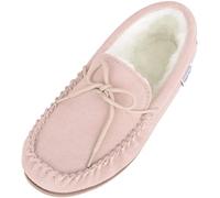 SNUGRUGS Clara, Womens Wool Moccasin Slipper with Rubber Sole, Beige, UK 8