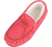 SNUGRUGS Clara, Womens Wool Moccasin Slipper with Rubber Sole, Crimson, UK 7