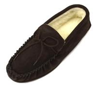 SNUGRUGS Clara, Womens Wool Moccasin Slipper with Rubber Sole, Dark Brown, UK 3