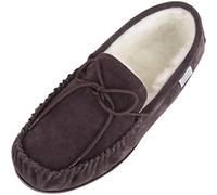 SNUGRUGS Clara, Womens Wool Moccasin Slipper with Rubber Sole, Dark Brown, UK 9