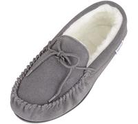SNUGRUGS Clara, Womens Wool Moccasin Slipper with Rubber Sole, Grey, UK 8