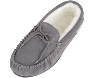 SNUGRUGS Clara, Womens Wool Moccasin Slipper with Rubber Sole, Grey, UK 9