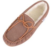 SNUGRUGS Clara, Womens Wool Moccasin Slipper with Rubber Sole, Light Brown, UK 9