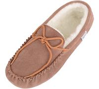 SNUGRUGS Clara, Womens Wool Moccasin Slipper with Rubber Sole, Light Brown, UK 9