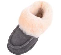 SNUGRUGS Fern, Women's Sheepskin Slipper Boot with Rubber Sole, Grey, 10 UK / 43 EU