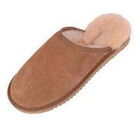 SNUGRUGS Genuine Unisex Mule Extra Thick Sheepskin Slip on Slippers with Hard Man Made Sole. Chestnut Brown. Size 7