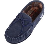 SNUGRUGS George Mens Suede Moccasin with Checked Cotton Inner and Rubber Sole - Navy - UK 13