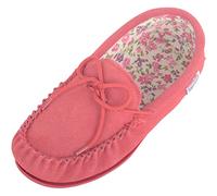 SNUGRUGS Grace Womens Suede Moccasins, Floral Cotton Inner, Rubber Sole, Crimson, UK 3