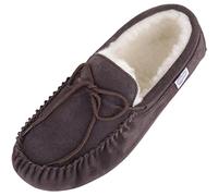 SNUGRUGS Holly, Womens Wool Lined Suede Moccasin Slipper, Suede Sole, Dark Brown, UK 9