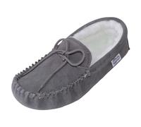 SNUGRUGS Holly, Womens Wool Lined Suede Moccasin Slipper, Suede Sole, Grey, UK 8