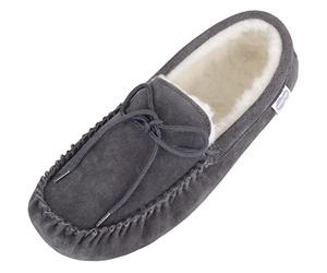 SNUGRUGS Holly, Womens Wool Lined Suede Moccasin Slipper, Suede Sole, Grey, UK 9