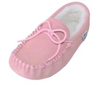 SNUGRUGS Holly, Womens Wool Lined Suede Moccasin Slipper, Suede Sole, Pink, UK 8