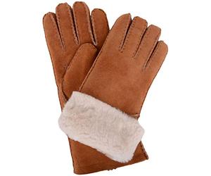 SNUGRUGS Ladies Full 100% Sheepskin Glove with Long Folding Cuff. Tan. (Size: Small)