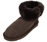 SNUGRUGS Ladies Genuine Sheepskin Lower Calf Roll Down Short Boot with Button Design Chocolate - 7 UK