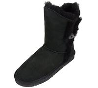 SNUGRUGS Ladies Genuine Sheepskin Mid Calf Short Boot with Button Design Black - 6 UK