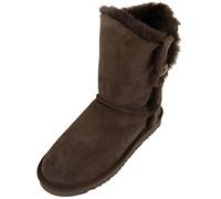 SNUGRUGS Ladies Genuine Sheepskin Mid Calf Short Boot with Button Design Chocolate - 4 UK