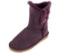 SNUGRUGS Ladies Genuine Sheepskin Mid Calf Short Boot with Button Design Purple - 7 UK