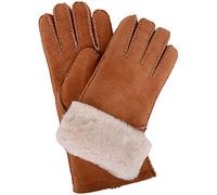 SNUGRUGS Ladies Luxury 100% Sheepskin Tan Gloves with Long Optional Turn Back Cuff. Size Large